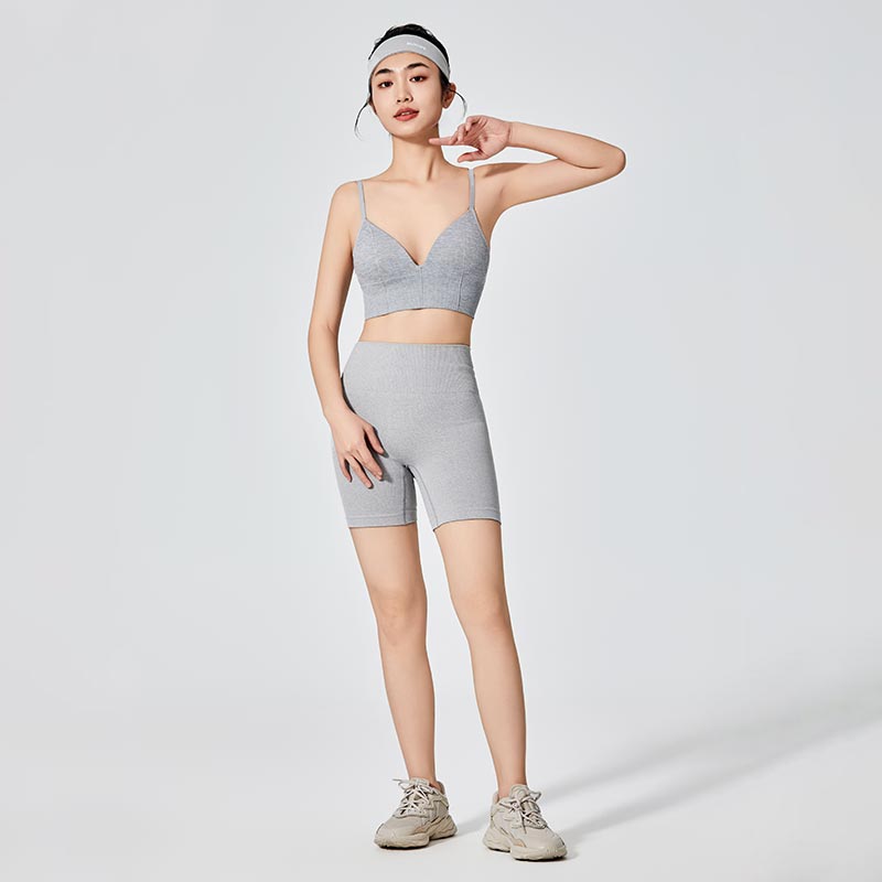 Grey Deep V-neck Sports Bra